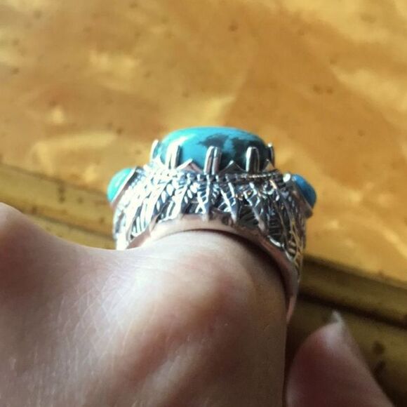 Natural Blue Turquoise Sterling Silver Ring Size 10 - Picture 3 of 7